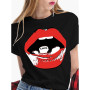Women T-shirts With Red Lips Printed For Woman Fashion Sexy Kiss Lip Tees Tops Summer Short Sleeve Funny T-shirt Female Clothing