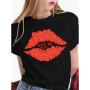 Women T-shirts With Red Lips Printed For Woman Fashion Sexy Kiss Lip Tees Tops Summer Short Sleeve Funny T-shirt Female Clothing