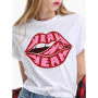 Women T-shirts With Red Lips Printed For Woman Fashion Sexy Kiss Lip Tees Tops Summer Short Sleeve Funny T-shirt Female Clothing