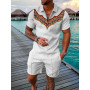 Men's Summer Tracksuit V-Pattern Series Short Sleeve Zipper Polo Shirt&Shorts Sets For Men Casual High Quality Streetwear Suit