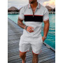 Men's Summer Tracksuit V-Pattern Series Short Sleeve Zipper Polo Shirt&Shorts Sets For Men Casual High Quality Streetwear Suit