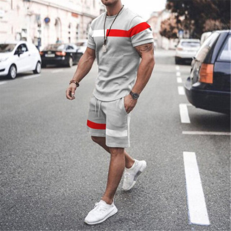Summer Stripe Series T Shirt Sets Sweatshirt Jogging Short Sleeve Suit Men Tracksuit 3D Printed Casual High Quality Clothes 6XL