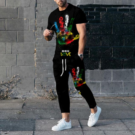 Arrival BoB Marley Men's Trousers Tracksuit 2 Piece Set Printed Summer Short Sleeve T Shirt+Long Pants Street Unisex Clothes