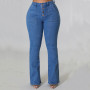 Big Pocket Women's High Waist Denim Pants Fashion Casual Streetwear Washable Zipper Jeans Deep Blue Flared Trousers For Female