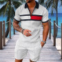 Men's Summer Tracksuit V-Pattern Series Short Sleeve Zipper Polo Shirt&Shorts Sets For Men Casual High Quality Streetwear Suit