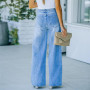 Elegant Petals Lace Jeans Women Casual Straight Wide Leg Denim Pants Fashion Button Splicing Loose Trousers Washable Streetwear