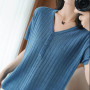 Simple All-match ice Silk Short-sleeved Women's T Shirt New Korean Version Loose and Slim all-Match Blouse large Size Knit