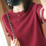 large size ice silk short-sleeved women's T - shirt, Korean version loose patchwork jacket new hollow women's knitwear