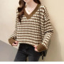 Match Color Knit Sweater V-neck Woman Spring Autumn Korean Lazy Loose Versatile Pullover Wearing Long Sleeve Sweater