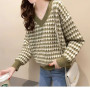 Match Color Knit Sweater V-neck Woman Spring Autumn Korean Lazy Loose Versatile Pullover Wearing Long Sleeve Sweater