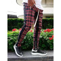 High quality men's  Korean version checked fashion patchwork color matching small legs trouser slim casual sports pencil pants