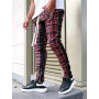 High quality men's  Korean version checked fashion patchwork color matching small legs trouser slim casual sports pencil pants