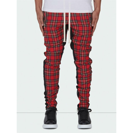 High quality men's  Korean version checked fashion patchwork color matching small legs trouser slim casual sports pencil pants