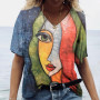 Women's T-shirt Abstract Art Face Print Girls Clothing 3D Oversized Classic Short Sleeve Tops Female Fashion Casual Streetwear