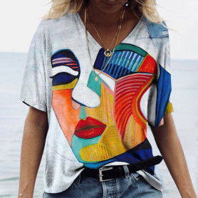 Women's T-shirt Abstract Art Face Print Girls Clothing 3D Oversized Classic Short Sleeve Tops Female Fashion Casual Streetwear Women's T-shirt Abstract Art Face Print Girls Clothing 3D Oversized Classic Short Sleeve Tops Female Fashion Casual Streetwear
