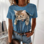 2023 Summer Short Sleeve T-Shirts Women Cute Cat 3D Print T Shirt Famale Top O-Neck Harajuku Kawaii Tee Casual Oversized T-Shirt