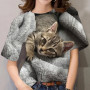 2023 Summer Short Sleeve T-Shirts Women Cute Cat 3D Print T Shirt Famale Top O-Neck Harajuku Kawaii Tee Casual Oversized T-Shirt