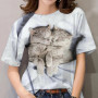 2023 Summer Short Sleeve T-Shirts Women Cute Cat 3D Print T Shirt Famale Top O-Neck Harajuku Kawaii Tee Casual Oversized T-Shirt