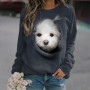 Women Sweater T Shirt Fashion Cat Tops Harajuku Long Sleeve 3d T-shirt Animal Graphic Pullover Street Cotton Casual O Neck Shirt