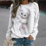Women Sweater T Shirt Fashion Cat Tops Harajuku Long Sleeve 3d T-shirt Animal Graphic Pullover Street Cotton Casual O Neck Shirt