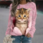 2023 Women's T-shirts Cotton Pullover Long Sleevefemale Cat Graphic 3d Print T Shirt Street Fashion Oversized Clothes Sweatshirt