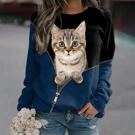 2023 Women's T-shirts Cotton Pullover Long Sleevefemale Cat Graphic 3d Print T Shirt Street Fashion Oversized Clothes Sweatshirt