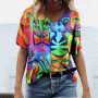 Summer Fashion Women T Shirt Colorful Letter Print Tops Tee Ladies V-Neck Short Sleeve  Size Loose T Shirt Female Tops Kawaii