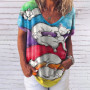 Summer Fashion Women T Shirt Colorful Letter Print Tops Tee Ladies V-Neck Short Sleeve  Size Loose T Shirt Female Tops Kawaii