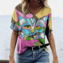 Summer Fashion Women T Shirt Colorful Letter Print Tops Tee Ladies V-Neck Short Sleeve  Size Loose T Shirt Female Tops Kawaii