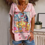 Summer Fashion Women T Shirt Colorful Letter Print Tops Tee Ladies V-Neck Short Sleeve  Size Loose T Shirt Female Tops Kawaii