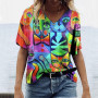 Summer Fashion Women T Shirt Colorful Letter Print Tops Tee Ladies V-Neck Short Sleeve  Size Loose T Shirt Female Tops Kawaii