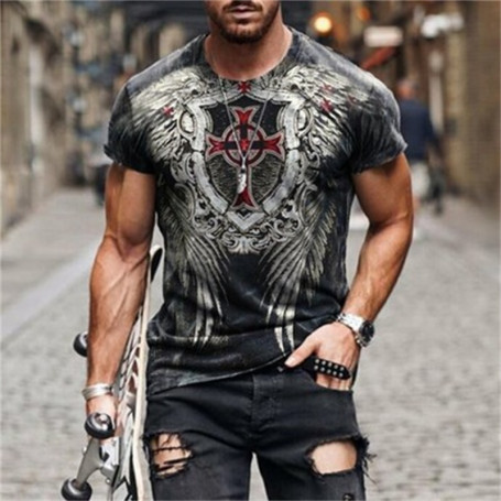 Men short-sleeved tops T-shirt shirts 3D printing patterns street fashion casual style