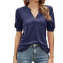 Women's Short Sleeve V-neck Solid T-shirt Tops Blouse