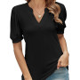 Women's Short Sleeve V-neck Solid T-shirt Tops Blouse