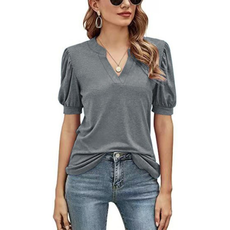 Women's Short Sleeve V-neck Solid T-shirt Tops Blouse