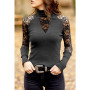 Women Tops Long-Sleeved Lace Turtleneck Hollow Shirt Clothes