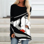 Women's Everyday Fashion Top Elegant Loose Size Long Sleeve Round Collar Oversized Pullover Vintage Prints Tee Shirt