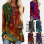 Women Long Sleeve Hippie T Shirt Ladies Loose Boho Casual Tunic Ethnic Printed Vintage Fashion Blouses O-Neck Soft Tees