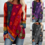 Women Long Sleeve Hippie T Shirt Ladies Loose Boho Casual Tunic Ethnic Printed Vintage Fashion Blouses O-Neck Soft Tees