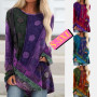 Women Long Sleeve Hippie T Shirt Ladies Loose Boho Casual Tunic Ethnic Printed Vintage Fashion Blouses O-Neck Soft Tees