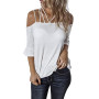 Women Fashion Top Short Sleeve Loose Suspender Blouse Solid Color