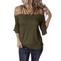 Women Fashion Top Short Sleeve Loose Suspender Blouse Solid Color