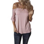 Women Fashion Top Short Sleeve Loose Suspender Blouse Solid Color