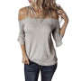 Women Fashion Top Short Sleeve Loose Suspender Blouse Solid Color