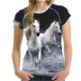 Women Animal 3D Printing Horse Pattern O-Neck Short Sleeve Quick Dry Oversized T-Shirt