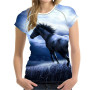 Women Animal 3D Printing Horse Pattern O-Neck Short Sleeve Quick Dry Oversized T-Shirt