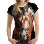 Women Animal 3D Printing Horse Pattern O-Neck Short Sleeve Quick Dry Oversized T-Shirt