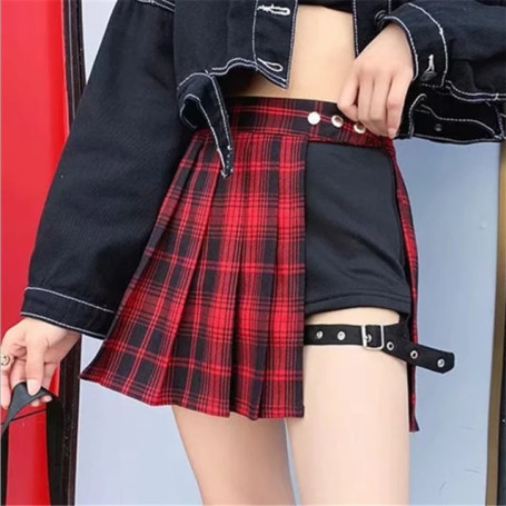 All Match Women Mini Skirt Fashion Tartan Red Pleated Skirts Streatwear Plaid Side Button Skirt Womens Casual Mini Skirt