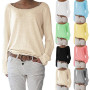 Woman Casual Round Neck Long Sleeve Knitted T-shirt Bottoming Top