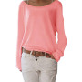 Woman Casual Round Neck Long Sleeve Knitted T-shirt Bottoming Top